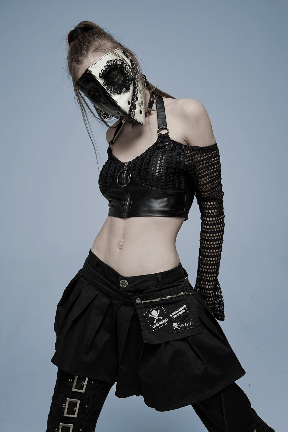 Black and White Gothic Mask with Lace and Ventilation