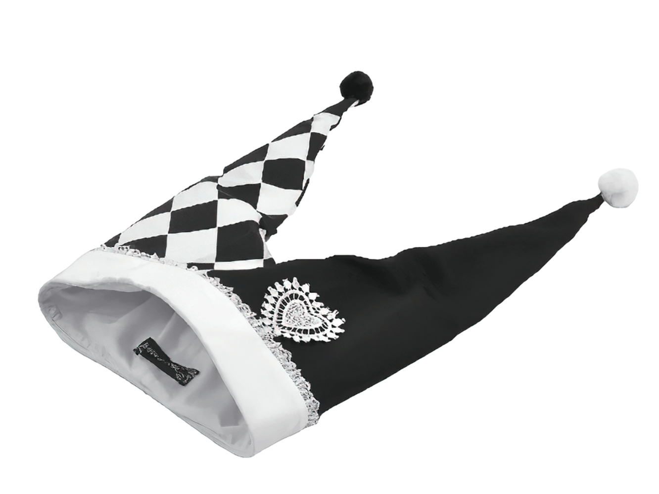 Black and White Harlequin Jester Hat with Lace Trim