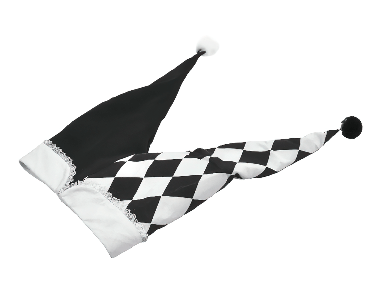 Black and White Harlequin Jester Hat with Lace Trim