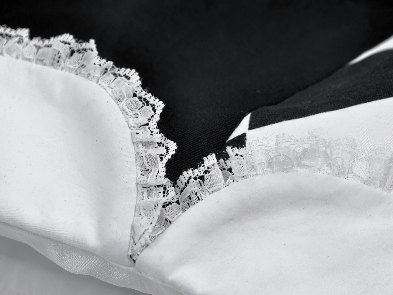 Black and White Harlequin Jester Hat with Lace Trim