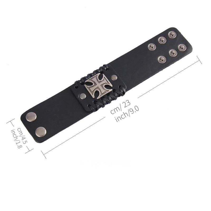 Rock Fashion 4.4CM Wide Brown and Black Leather Bracelet with Celtic Cross on Front