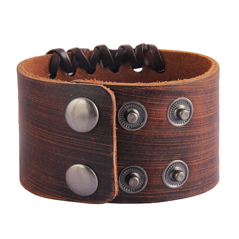 Rock Fashion 4.4CM Wide Brown and Black Leather Bracelet with Celtic Cross on Front