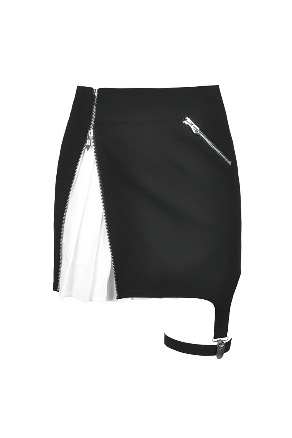 Black and White Punk Mini Skirt with Leg Loop Zipper