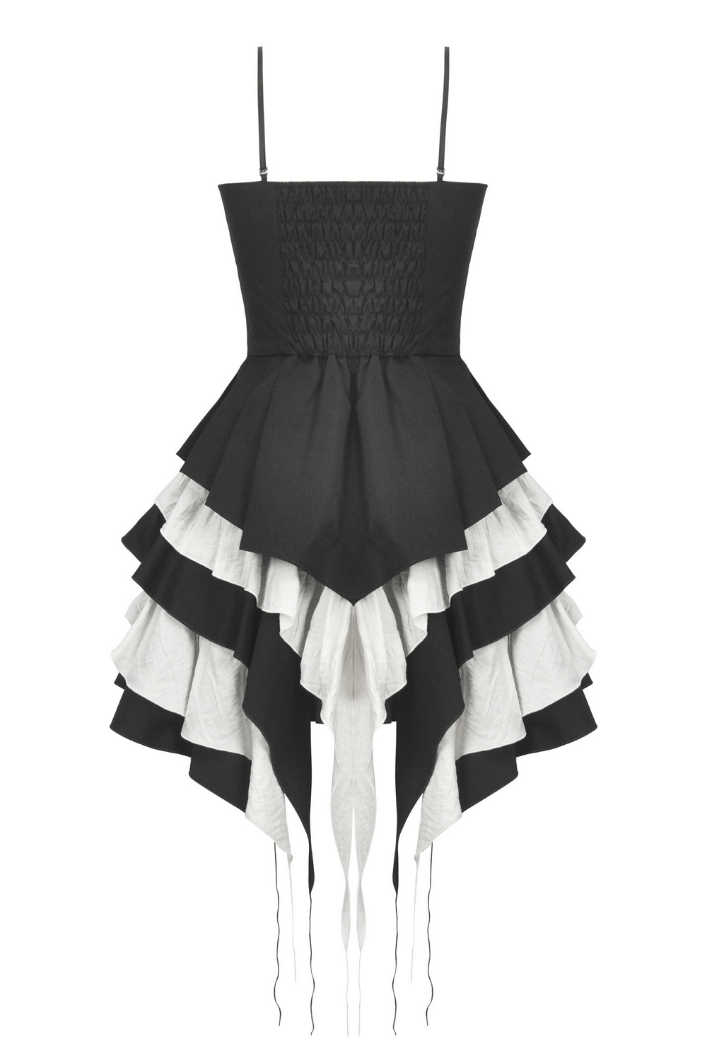 Black and White Ruffled Gothic Dress with Lace and Bow