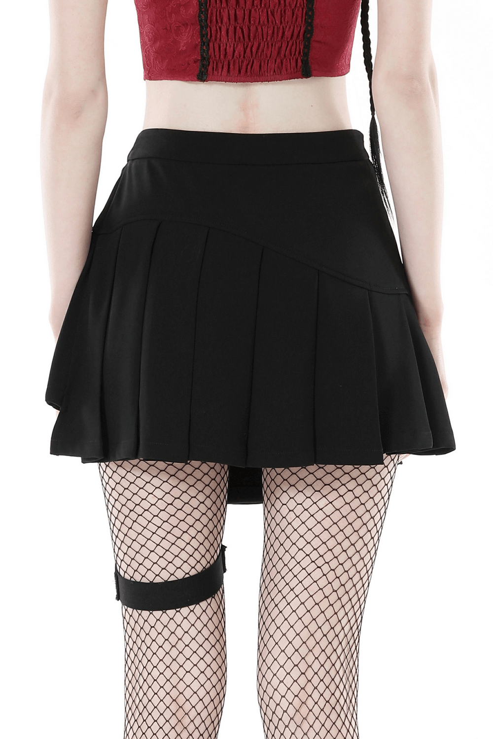 Black Asymmetrical Pleated Punk Skirt with Safety Pins