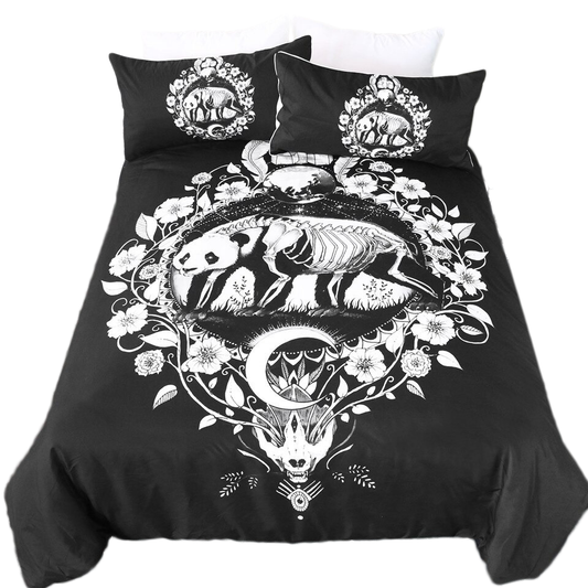 Black Bedding Set With Panda Skeleton Print / Unisex Bedclothes Sets / Fashion Home Textiles