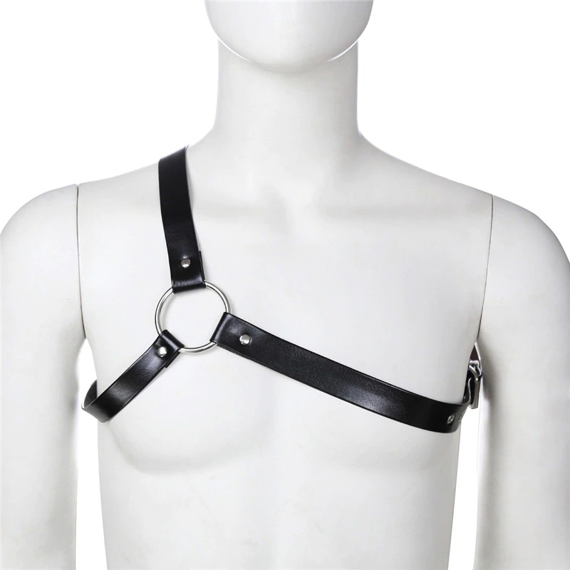 Black Body Chest Strap Harness For Men / Alternative Fashion Adjustable Bondage Suspenders