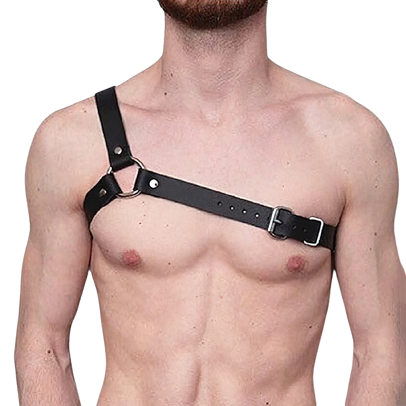 Black Body Chest Strap Harness For Men / Alternative Fashion Adjustable Bondage Suspenders