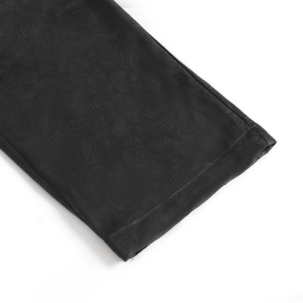 Black Brocade Gothic Pants with Embroidered Details