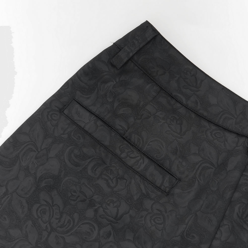 Black Brocade Gothic Pants with Embroidered Details