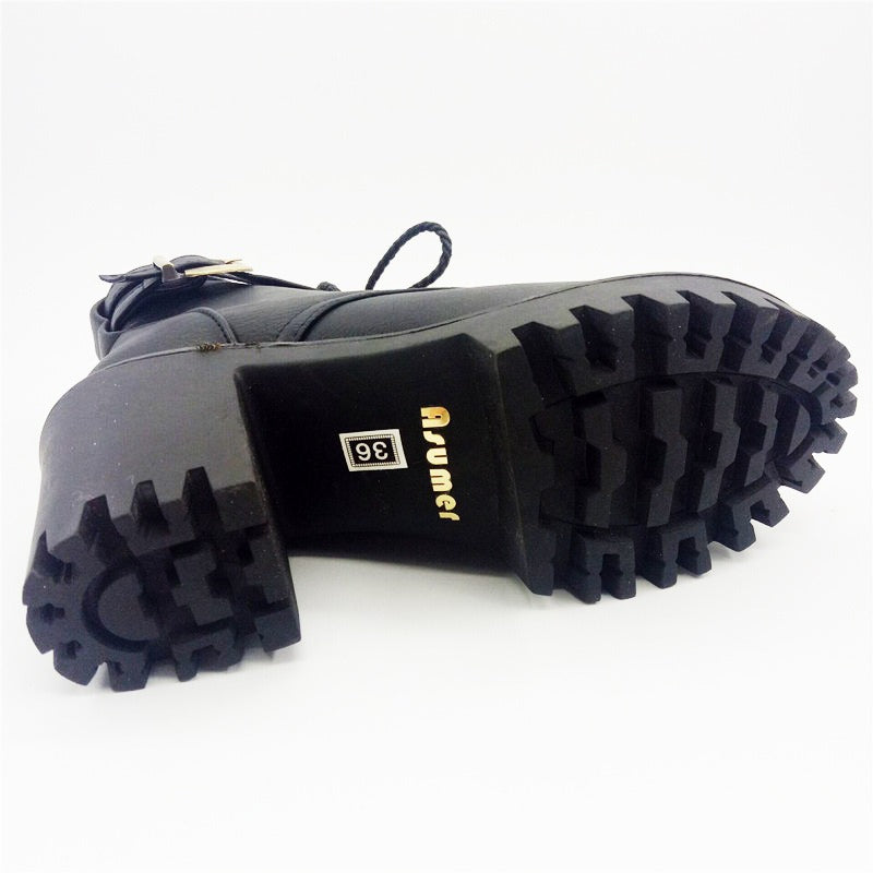 Black, Brown, Wine red Zipper Lace-Up Buckle Ankle Boots