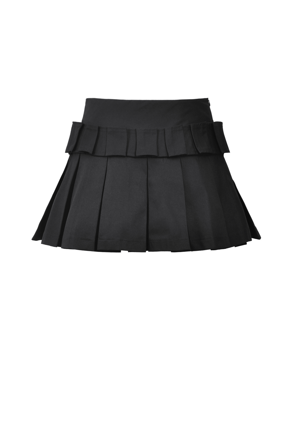 Black Buckle Mini Skirt - Side Zipper Pleated Design