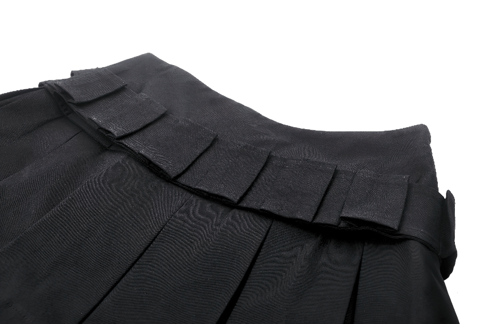 Black Buckle Mini Skirt - Side Zipper Pleated Design