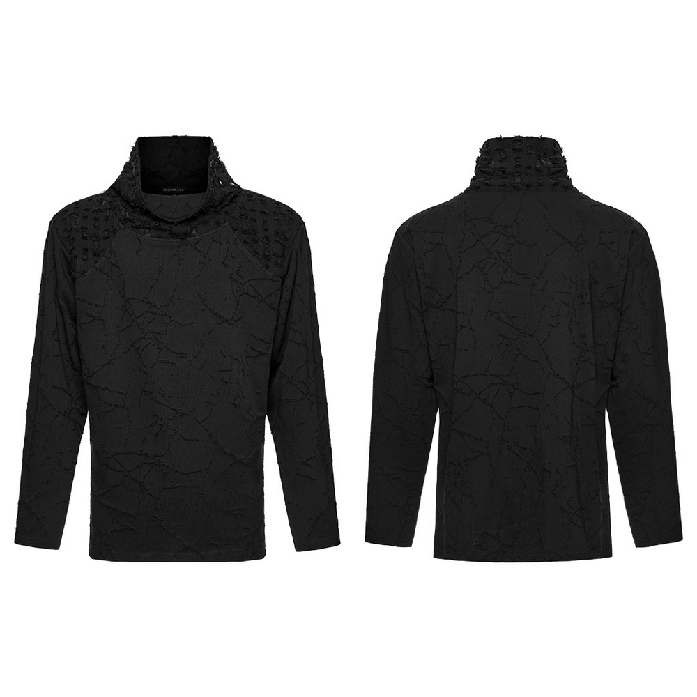 Black Burnout Knit Gothic Top with Stand Collar Design