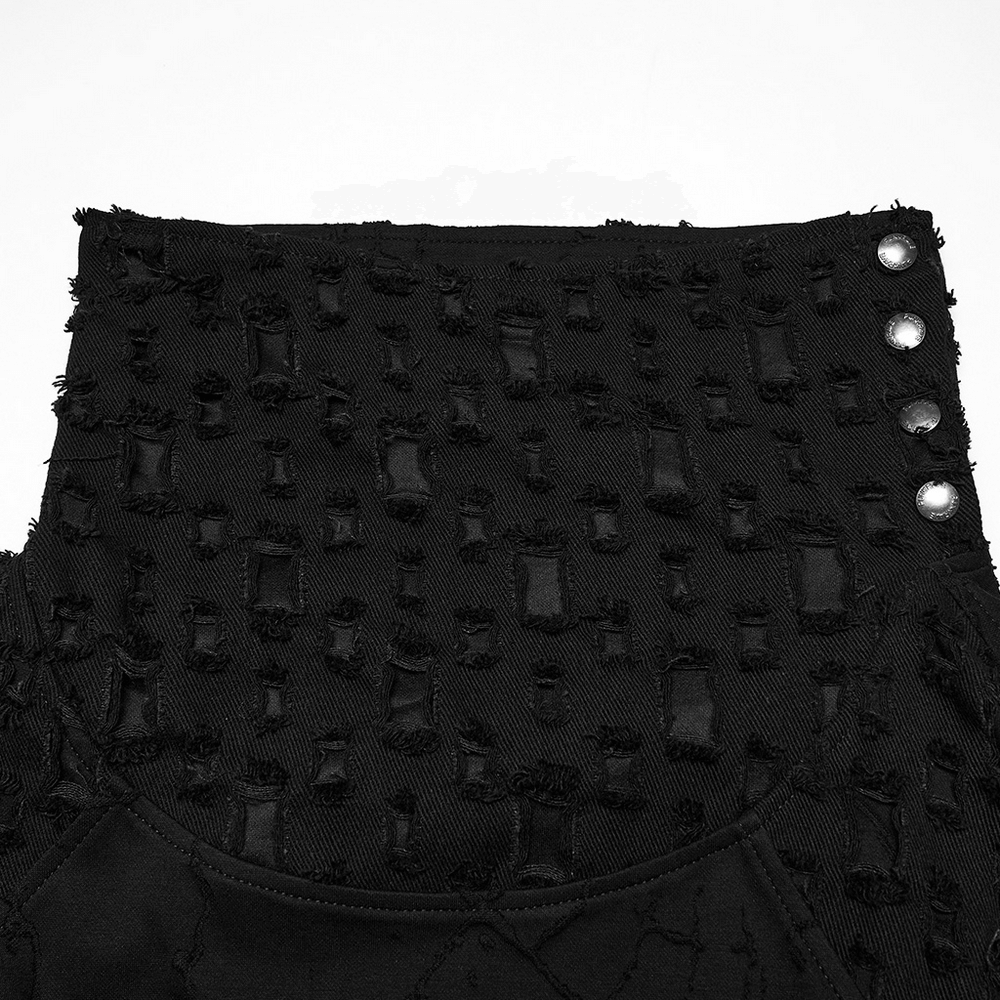 Black Burnout Knit Gothic Top with Stand Collar Design