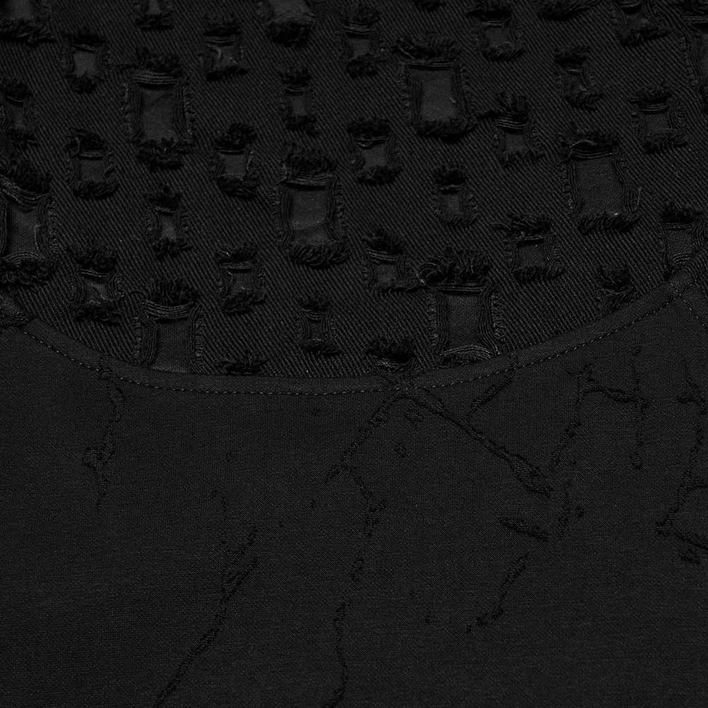 Black Burnout Knit Gothic Top with Stand Collar Design