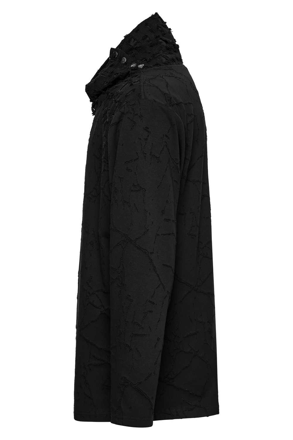 Black Burnout Knit Gothic Top with Stand Collar Design