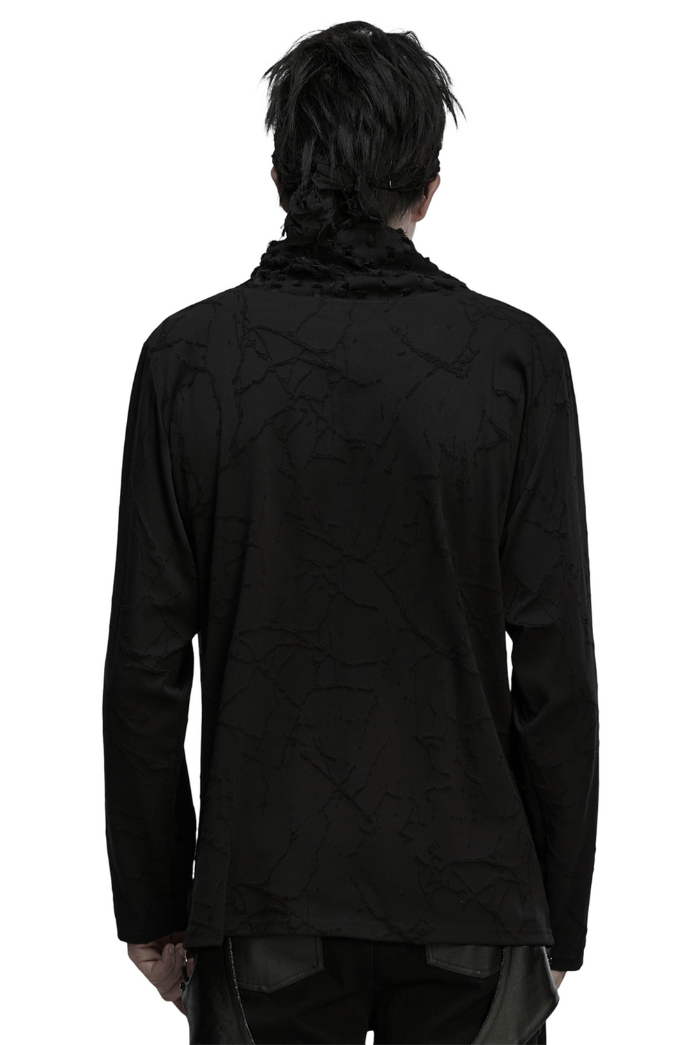 Black Burnout Knit Gothic Top with Stand Collar Design