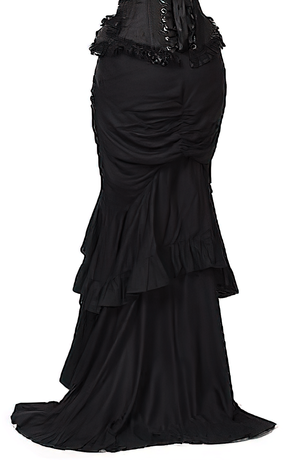 Black Bustle Gothic Skirt With Ruffled Layers And Zipper