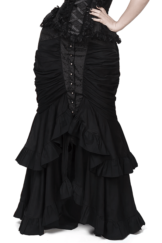 Black Bustle Gothic Skirt With Ruffled Layers And Zipper
