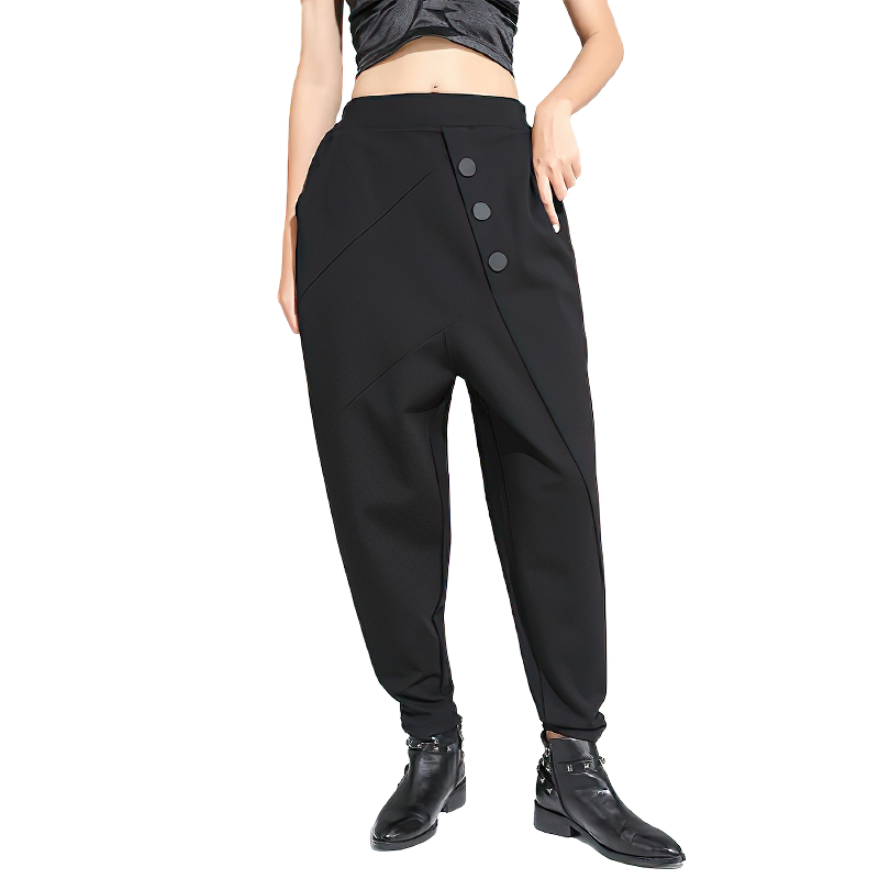 Black Button High Waist Women's Pants / Fashion Female Harem Trousers