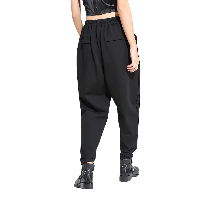 Black Button High Waist Women's Pants / Fashion Female Harem Trousers