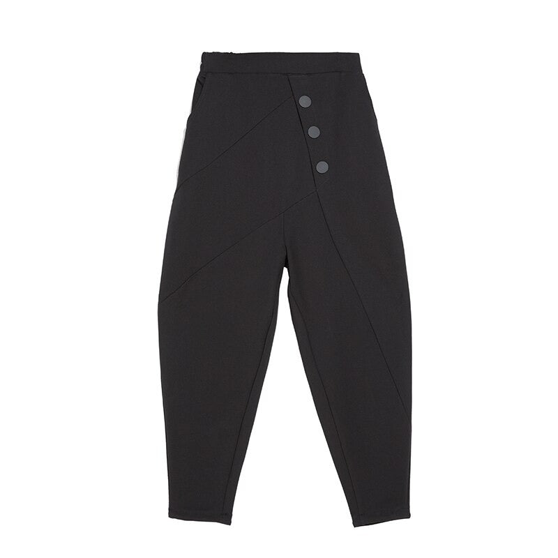 Black Button High Waist Women's Pants / Fashion Female Harem Trousers