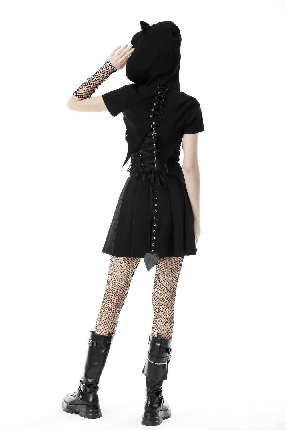 Black Cat Ear Crop Top with Bat Wings and Heart Tail