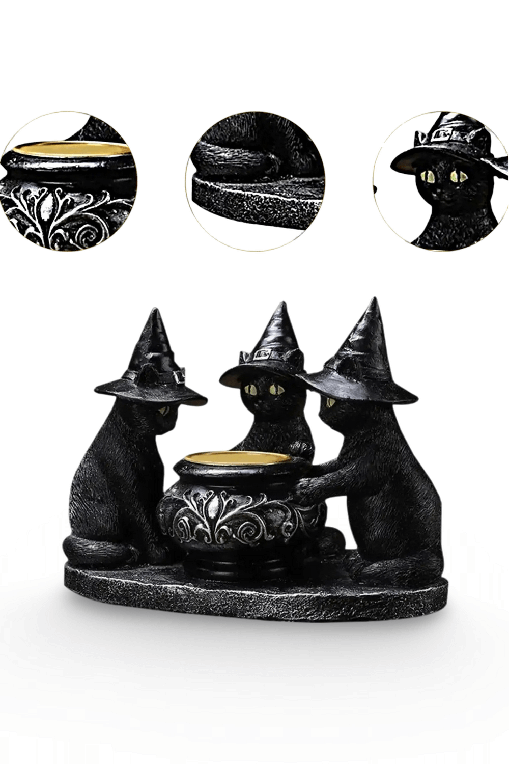 Black Cat Witch Candle Holder for Halloween and Home Decor