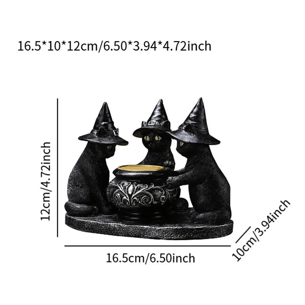 Black Cat Witch Candle Holder for Halloween and Home Decor