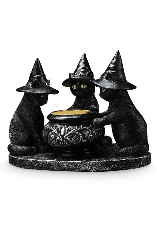 Black Cat Witch Candle Holder for Halloween and Home Decor