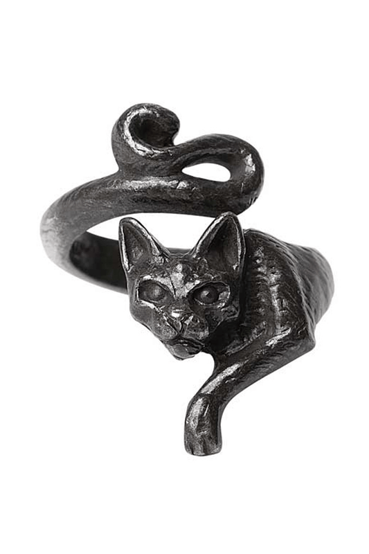 Black Cat Wrap Ring in Antiqued English Pewter