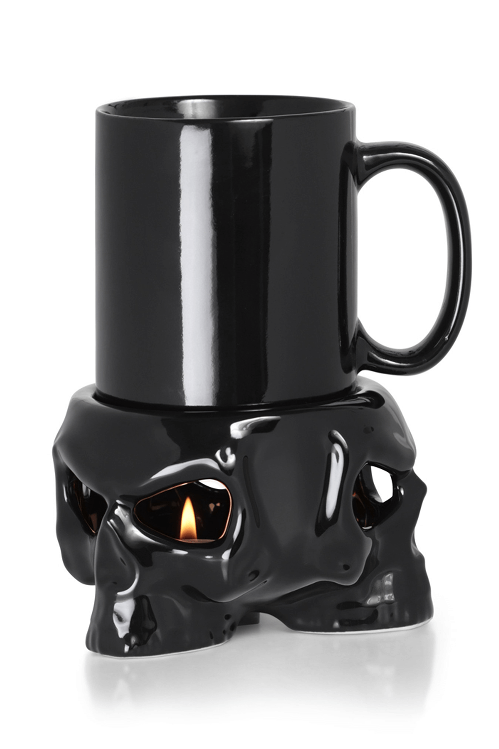 Black Ceramic Skull Mug and Tealight Warmer Stand