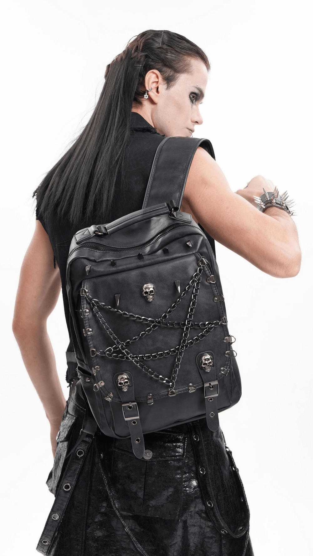 Black Chain and Skull Embellished Gothic Backpack
