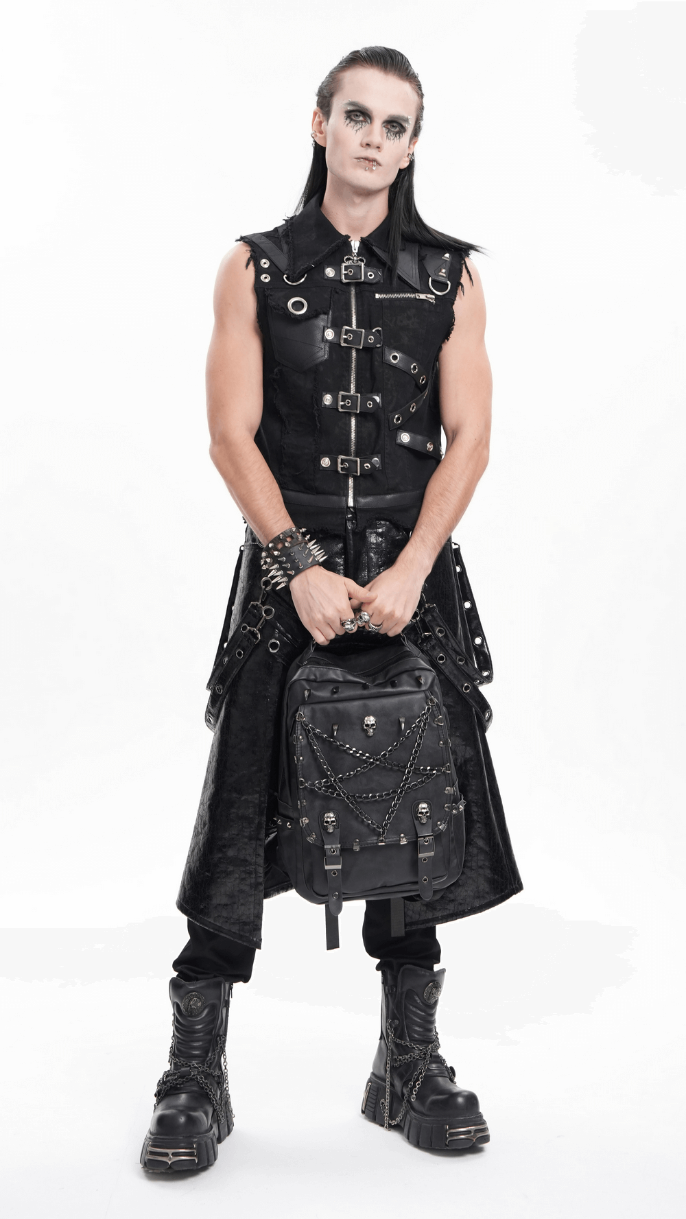 Black Chain and Skull Embellished Gothic Backpack