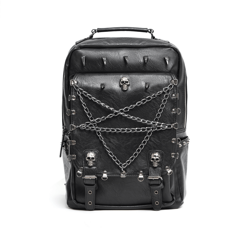Black Chain and Skull Embellished Gothic Backpack