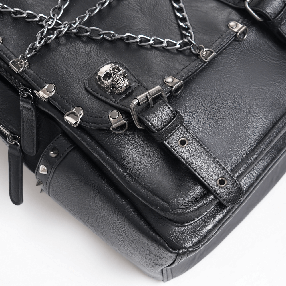 Black Chain and Skull Embellished Gothic Backpack
