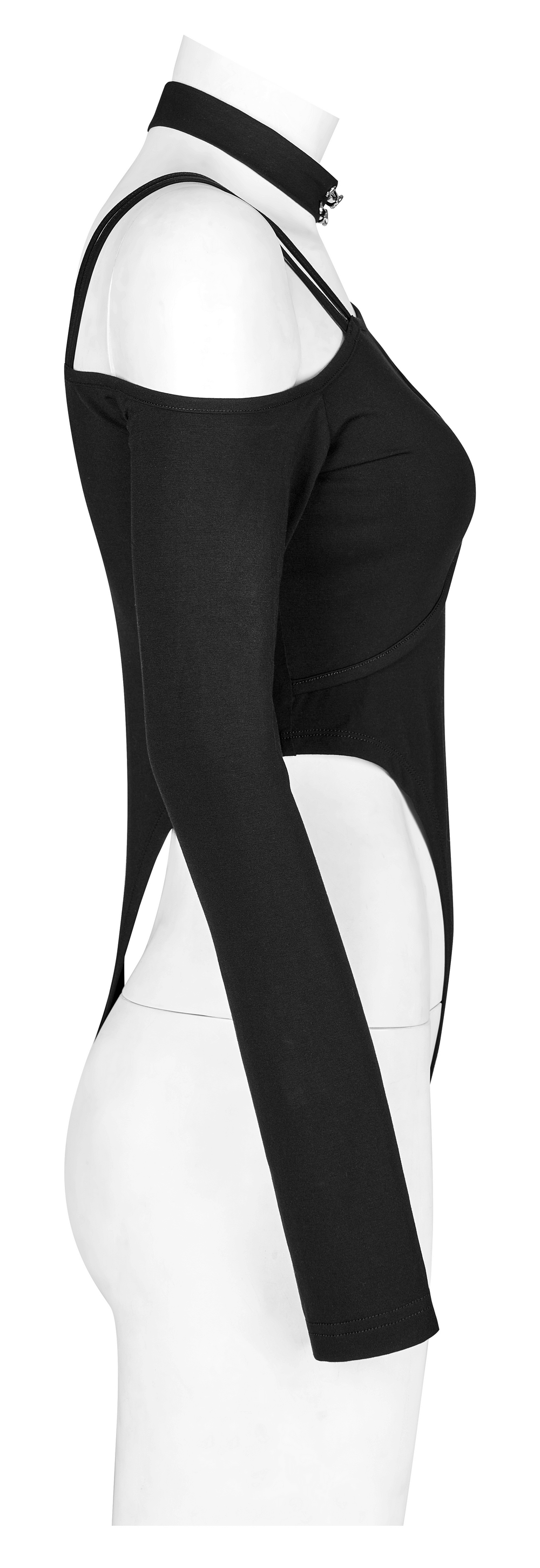 Black Choker Neck Asymmetric Long Sleeves Bodysuit