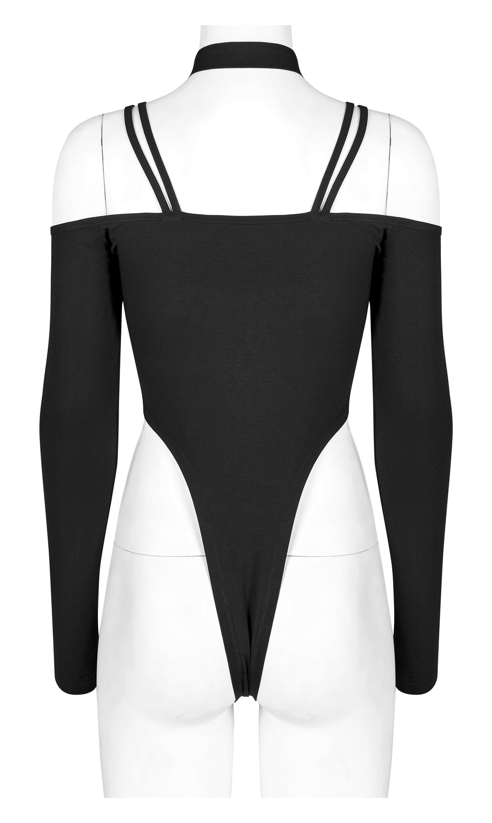 Black Choker Neck Asymmetric Long Sleeves Bodysuit