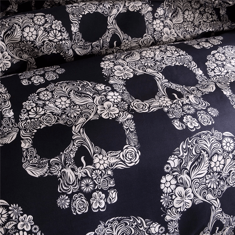 Black Color Duvet Cover With Luxury Sugar Skull / Beddings and Sets For Bed King Size 3D