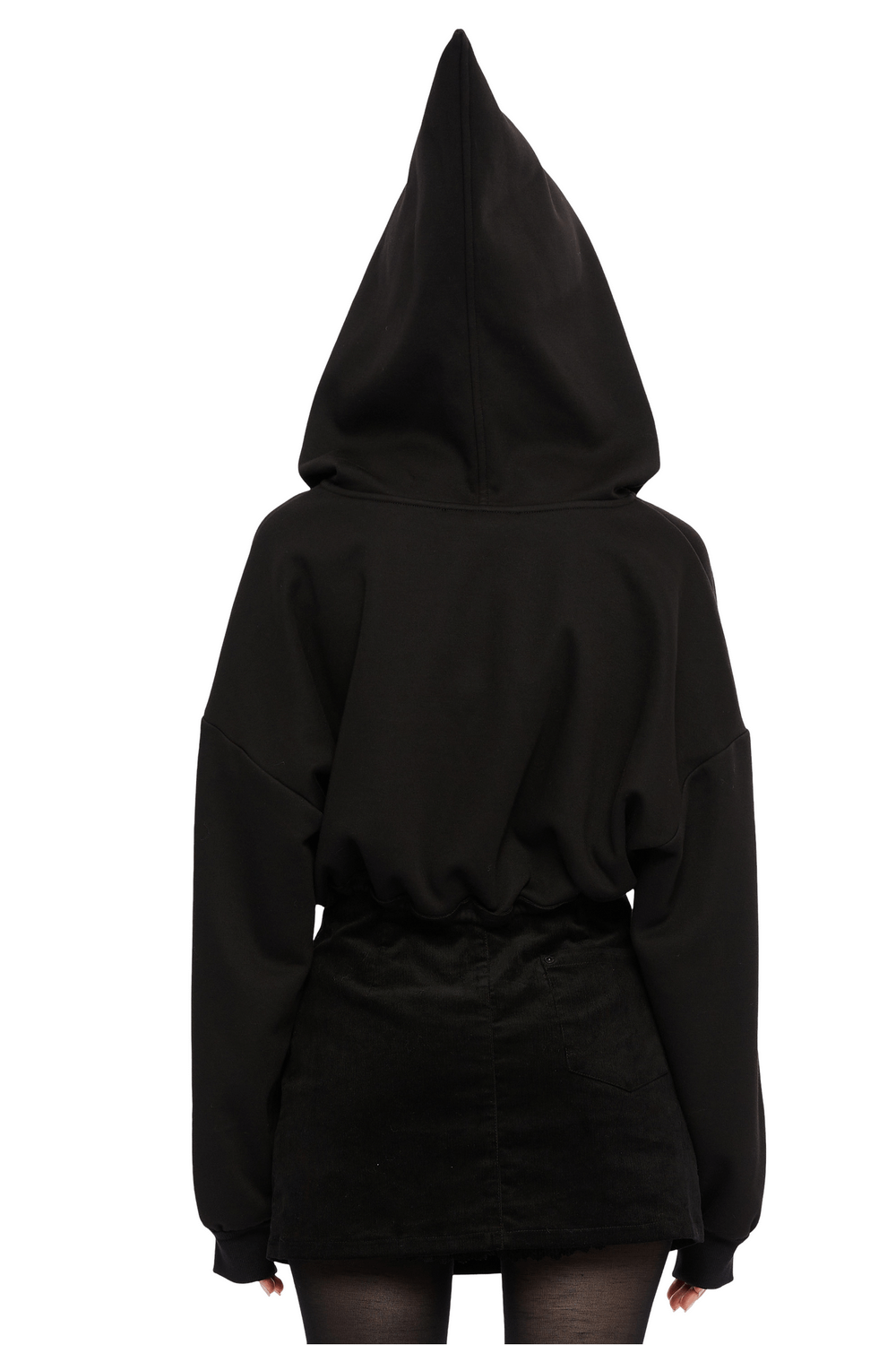 Black Cropped Hoodie with Enchanting Wizard Hood