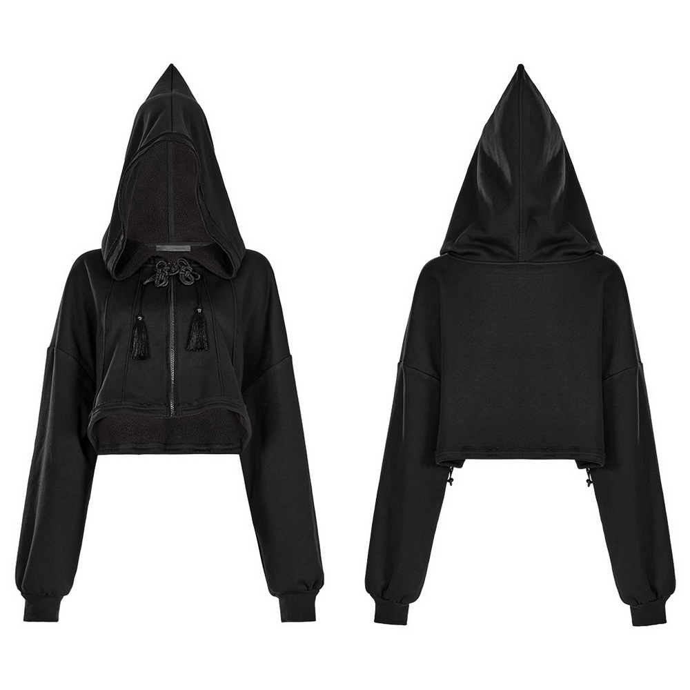 Black Cropped Hoodie with Enchanting Wizard Hood