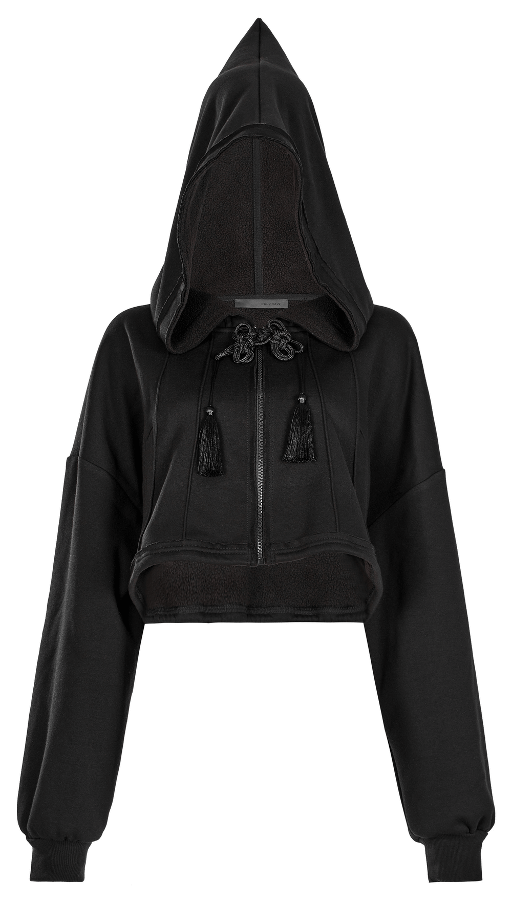 Black Cropped Hoodie with Enchanting Wizard Hood