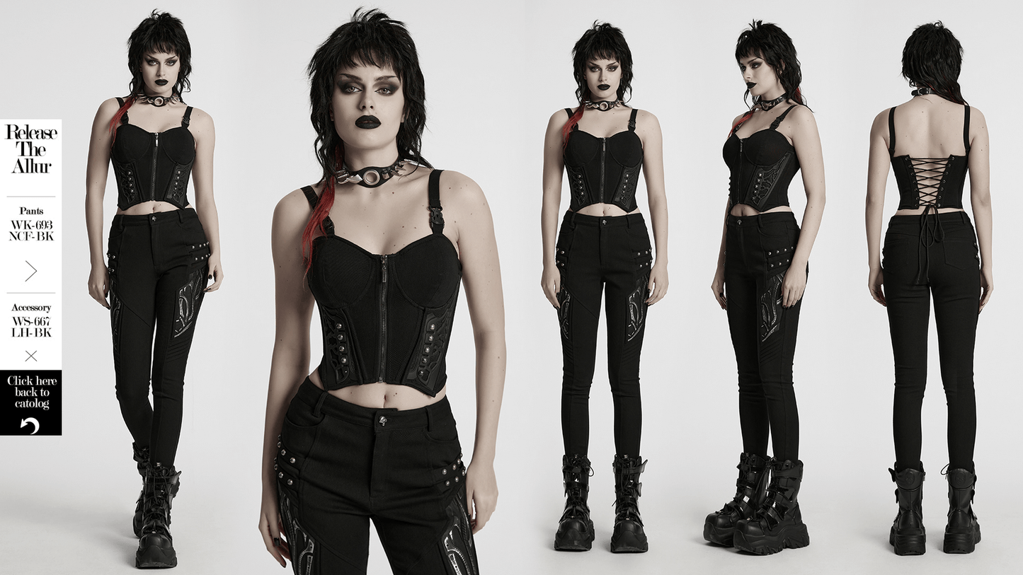 Black Cyberpunk Corset Waistcoat with Buckle Straps