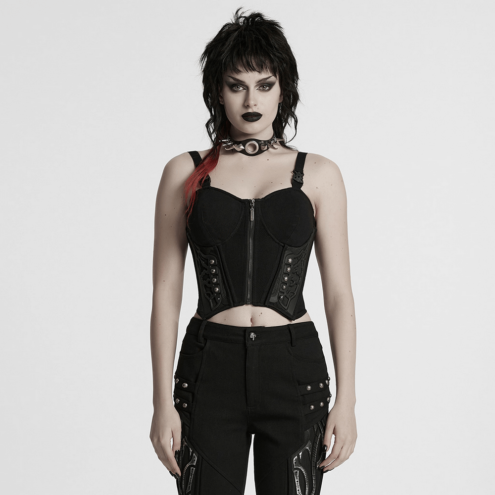 Black Cyberpunk Corset Waistcoat with Buckle Straps