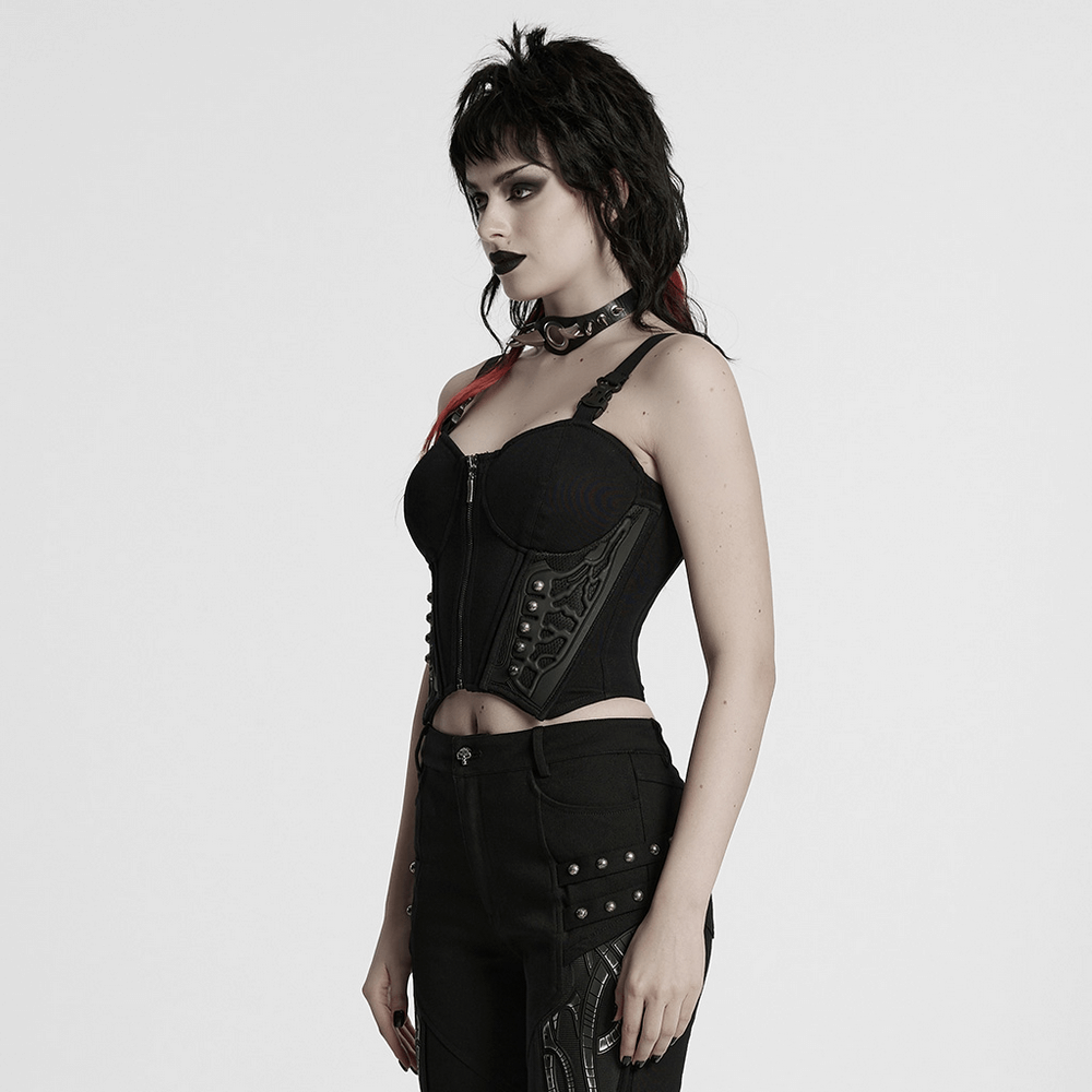 Black Cyberpunk Corset Waistcoat with Buckle Straps