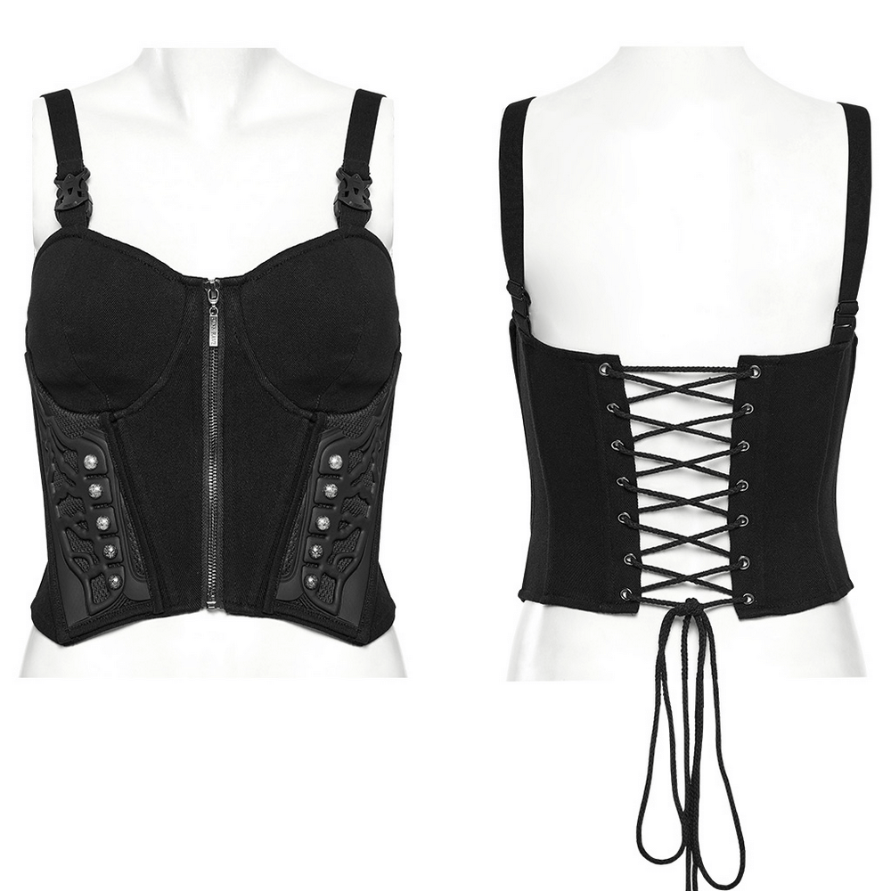 Black Cyberpunk Corset Waistcoat with Buckle Straps