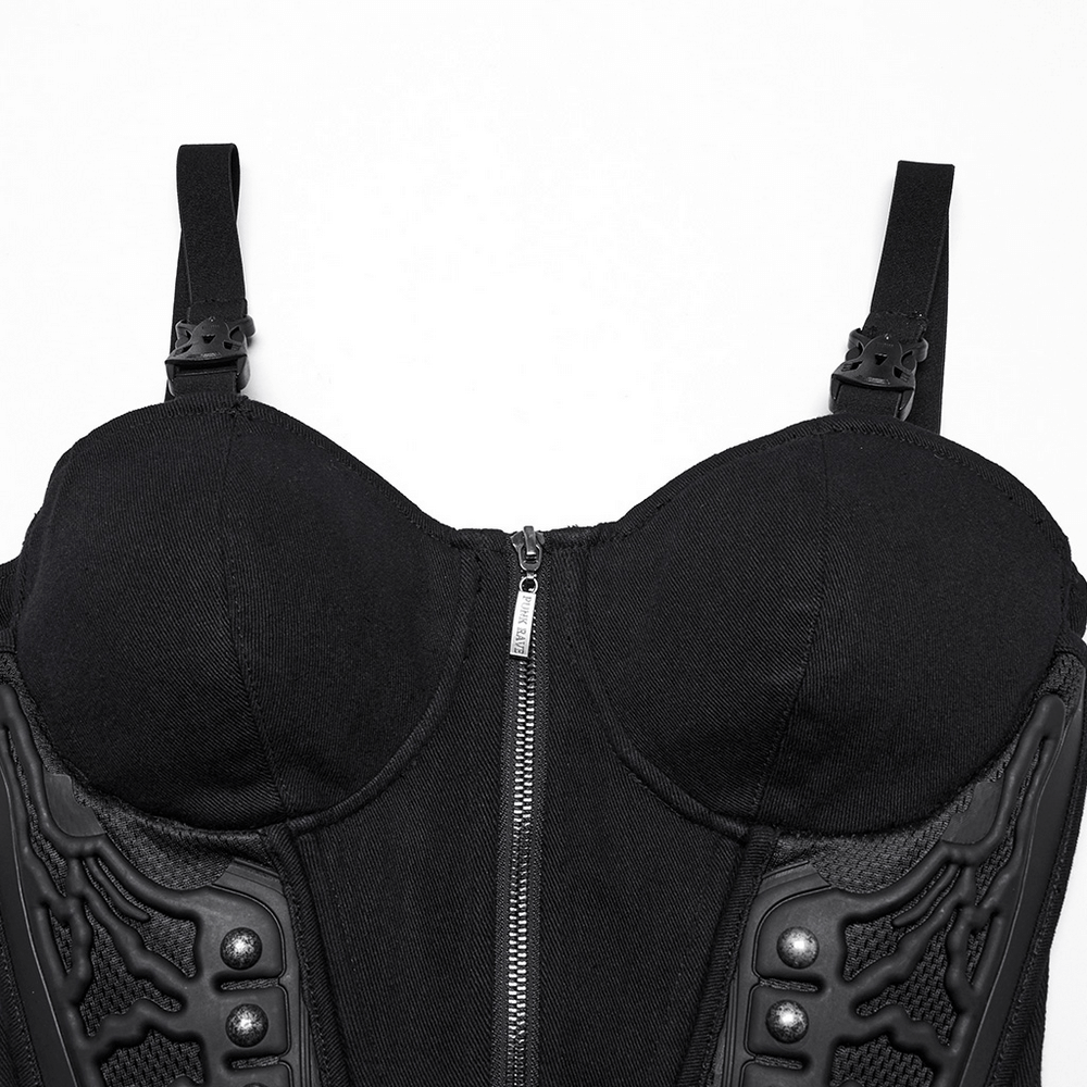 Black Cyberpunk Corset Waistcoat with Buckle Straps