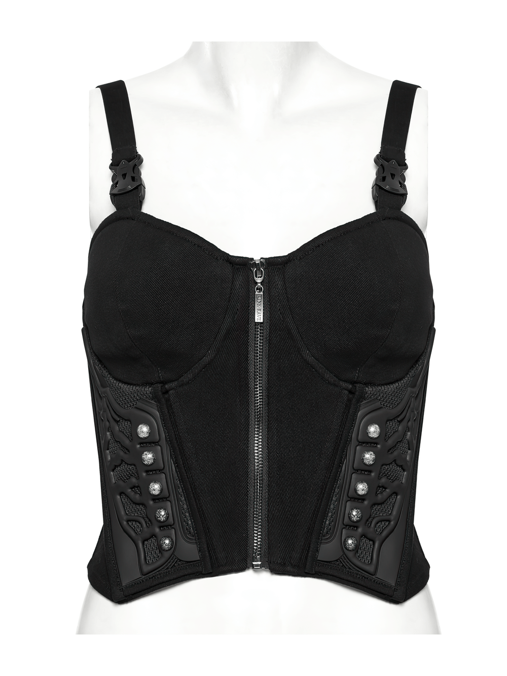 Black Cyberpunk Corset Waistcoat with Buckle Straps