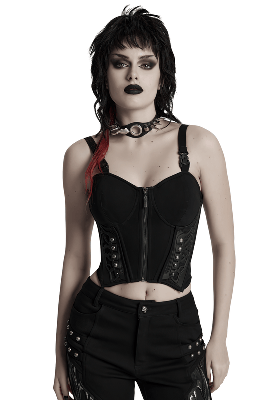 Black Cyberpunk Corset Waistcoat with Buckle Straps